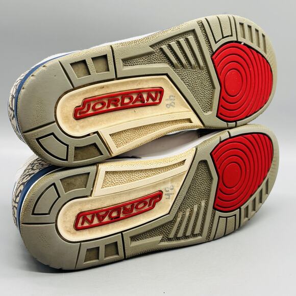 Nike Shoes Youth 4.5 White Blue Leather Air Jordan 3 Retro Basketball Sneakers - Picture 9 of 11